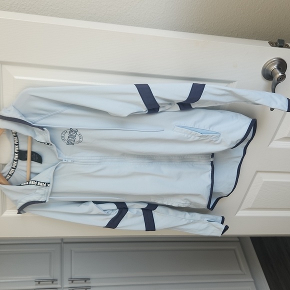 VICTORIA'S SECRET PINK Ultimate High Low Funnel Neck Full Zip Hoodie Baby Blue S - Picture 4 of 11